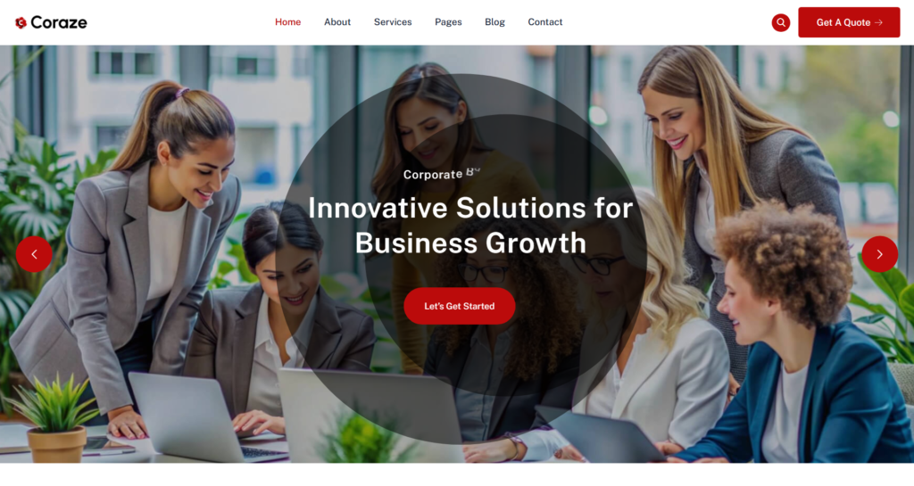 Professional corporate business website design for consulting agency, detailing finance, technology, and IT business solutions.