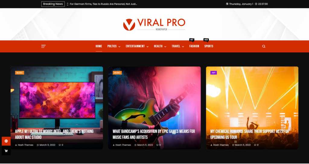 Professional media website design for modern digital newspaper and magazine portals.