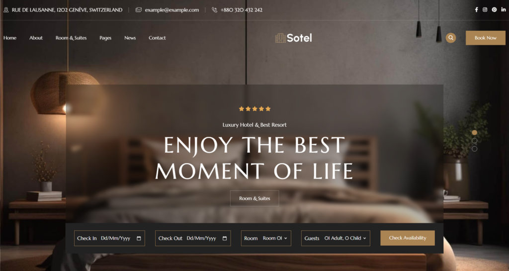 Professional hotel website design showcasing luxury resort booking and vacation reservations.