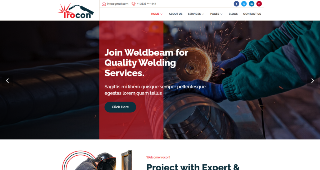 Welding website design service featuring industrial metal work and steel factories.