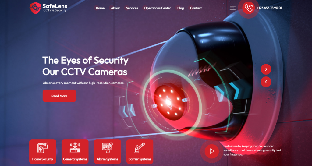 CCTV website design service featuring home security systems and camera protection.