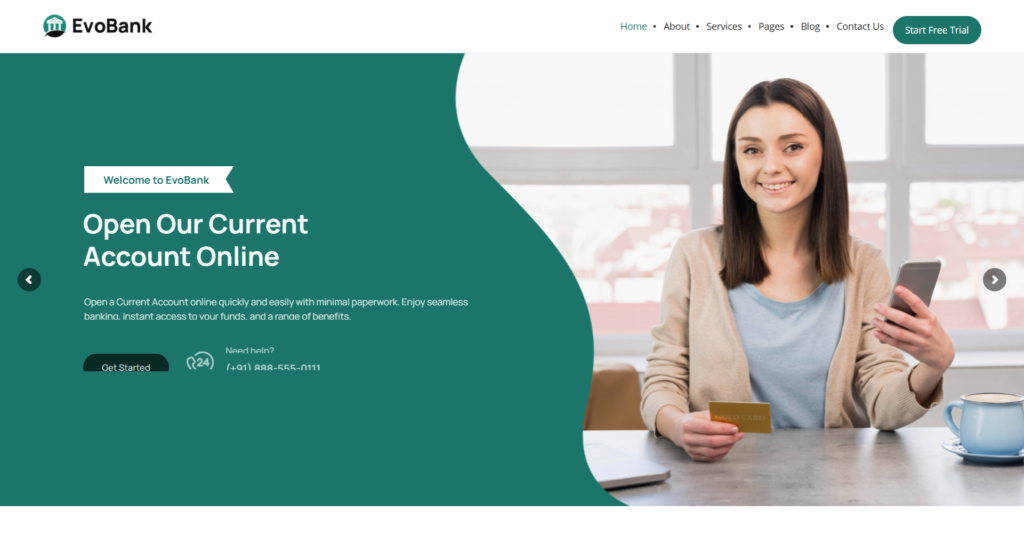Banking website design service showing a professional finance and investment firm.