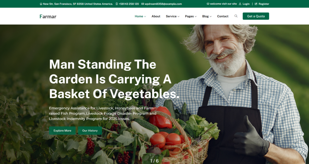 Gardening website design service displaying a landscaping and farmer business portal.