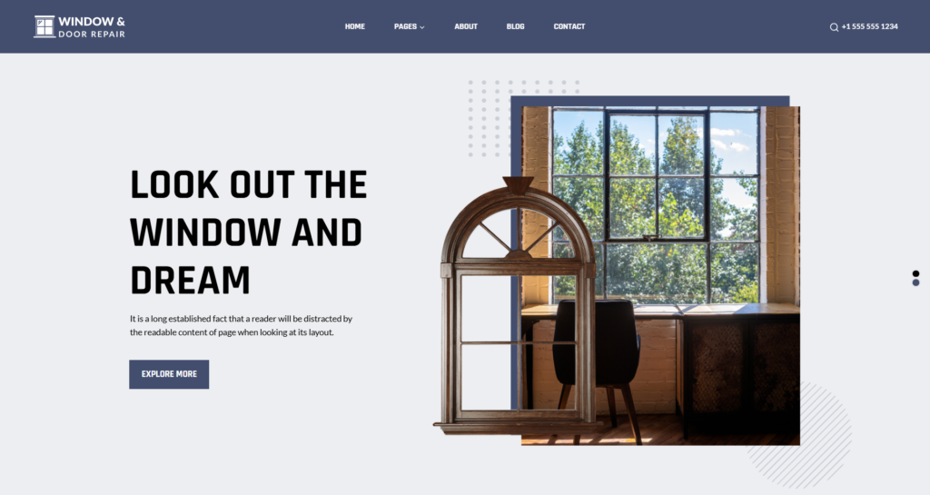 Window installation website design service featuring double glazing repair and home maintenance.