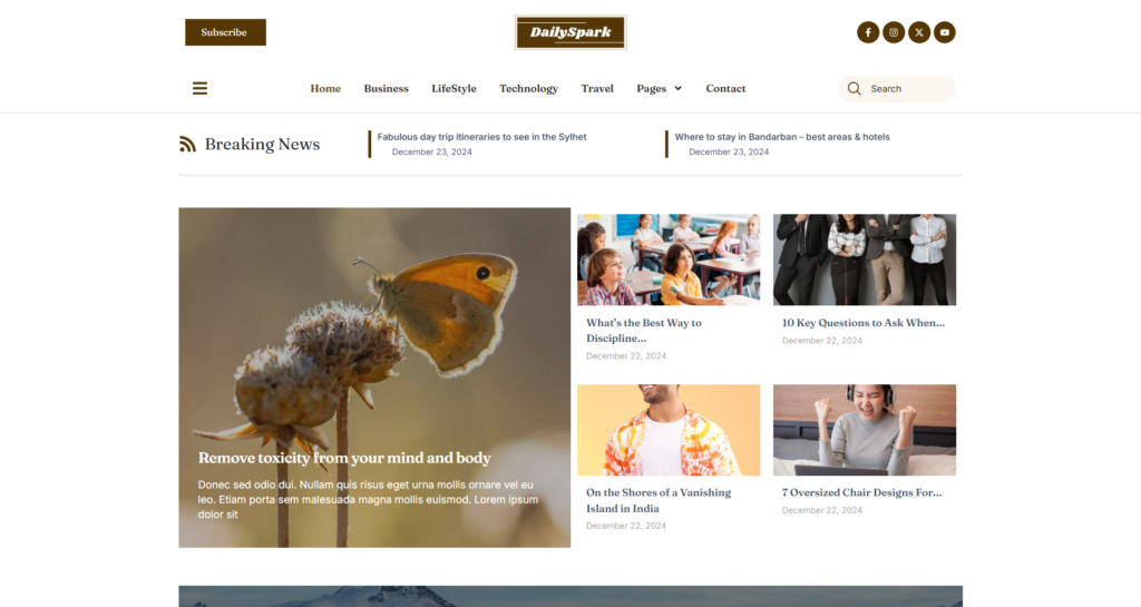 News portal website design service displaying a modern lifestyle and entertainment magazine.