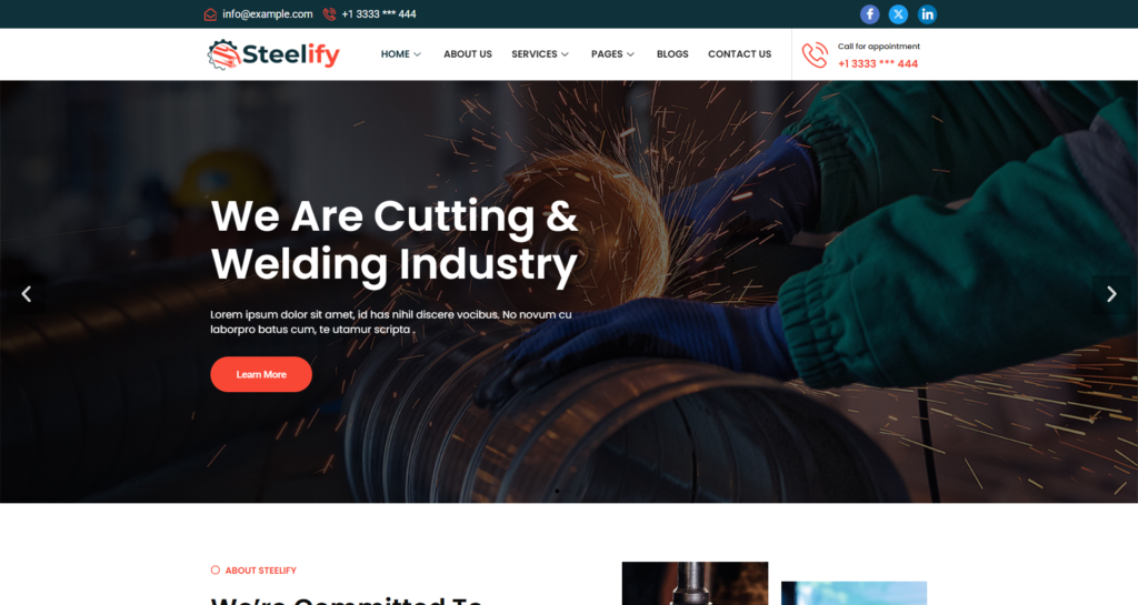 Welding website design service featuring industrial metal work and steel factories.