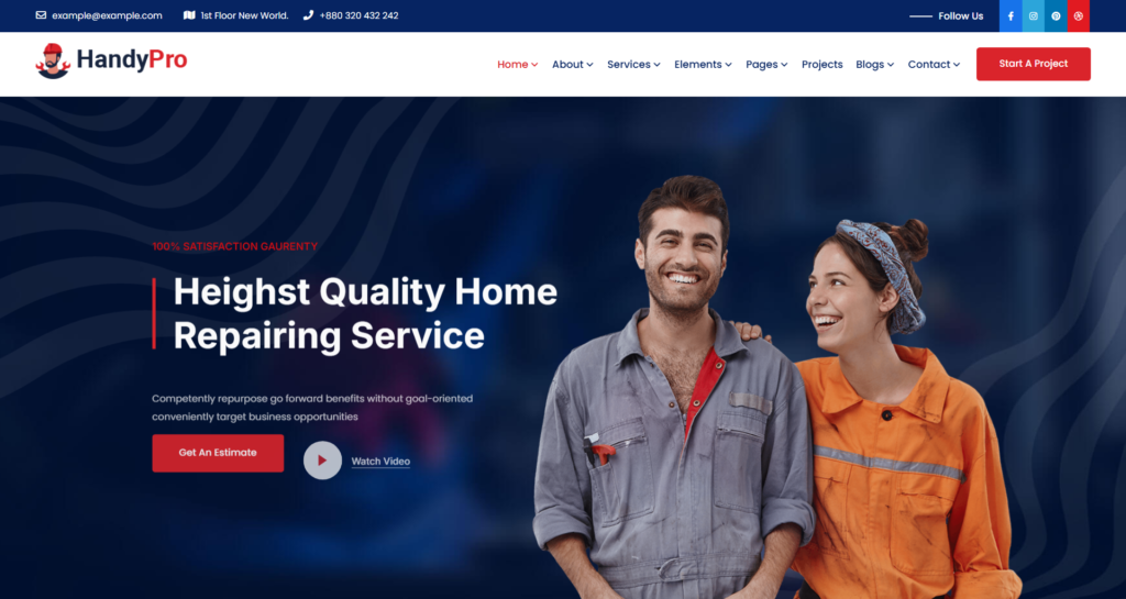 Handyman website design service featuring plumbing, repair, and renovation maintenance.