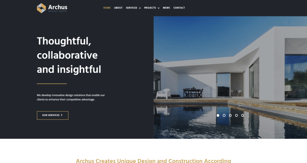Creative Architect Website Design Service showing a professional design gallery.