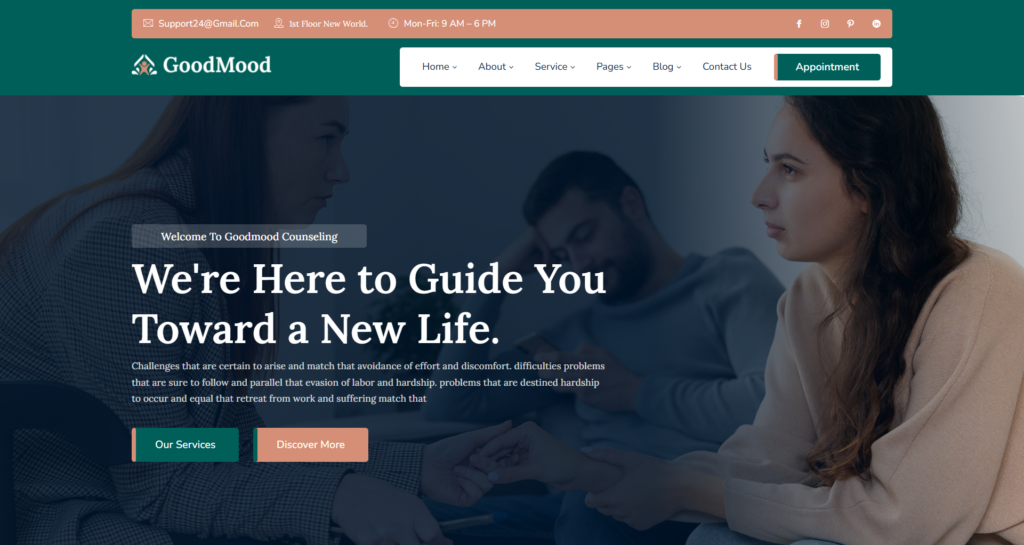 Caring Psychology Website Design showing mental health support and clinic