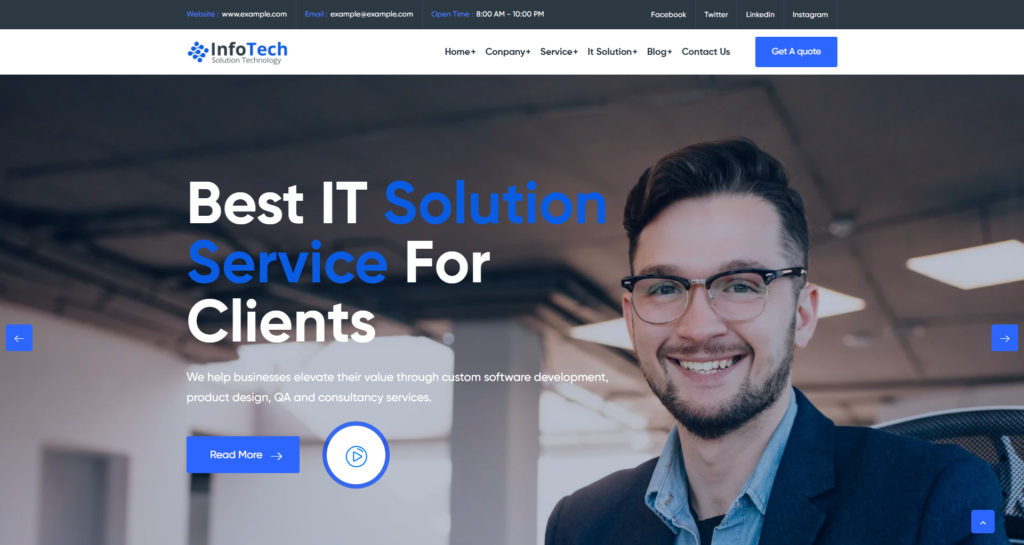 IT solution website design lounge showing corporate consulting and digital technology