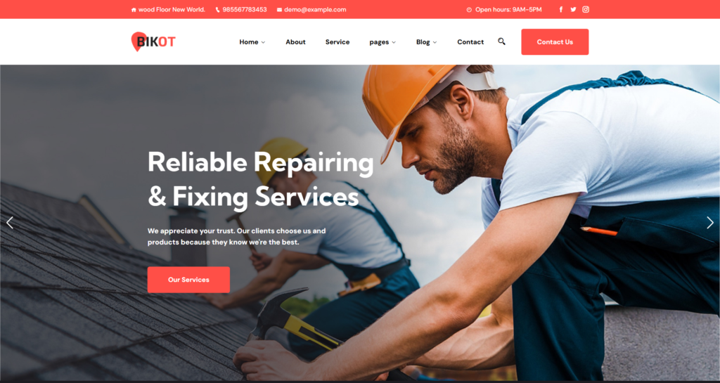 repair website design service, professional portfolio gallery, clean minimalist dashboard