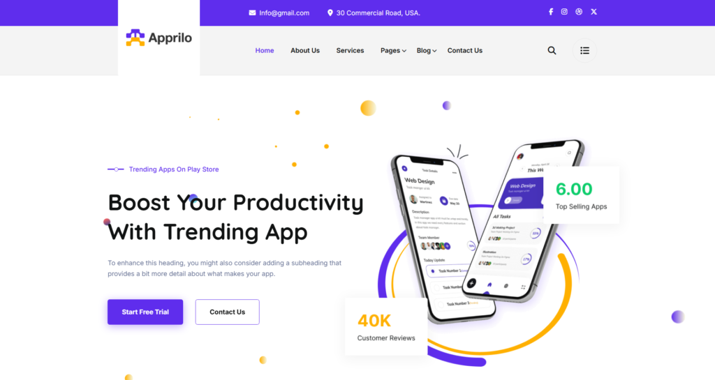 App SaaS and software startup platform website template design