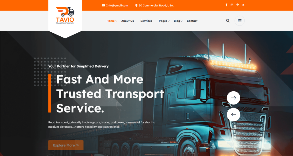 Modern corporate logistics website design agency featuring cargo freight transport and shipment visuals