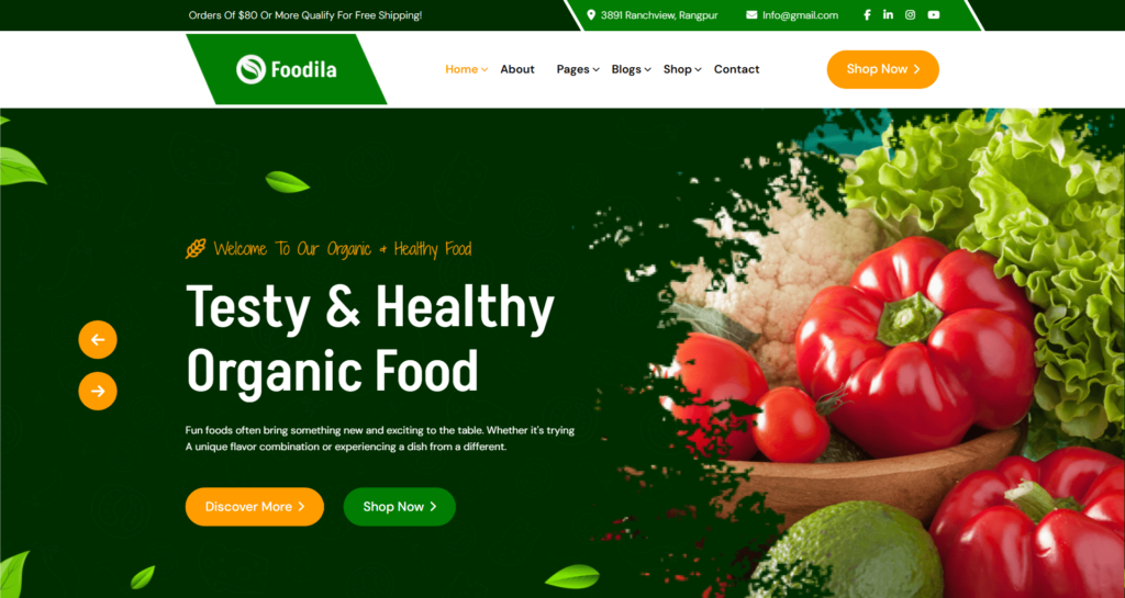 Ecommerce organic food store website design for grocery shops and vegetable markets