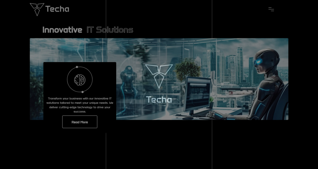 IT solutions web agency design showcasing AI and blockchain integration for technology companies.
