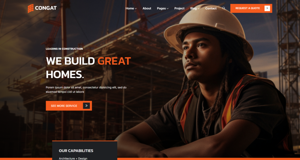construction building website design featuring large project galleries and industrial engineering capabilities.