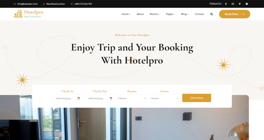 Luxury hotel booking website design for resort management, travel, and tourism featuring seamless reservation technology.