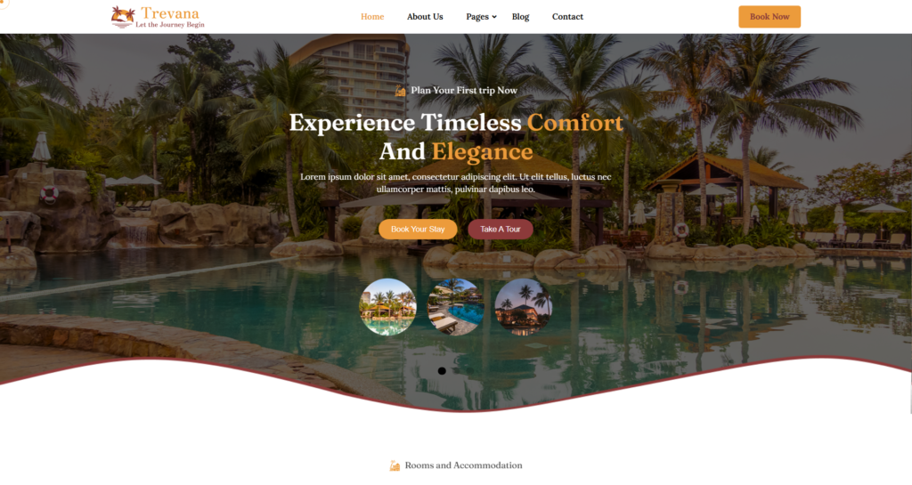Hotel resort vacation booking website design for high end tourism and travel company