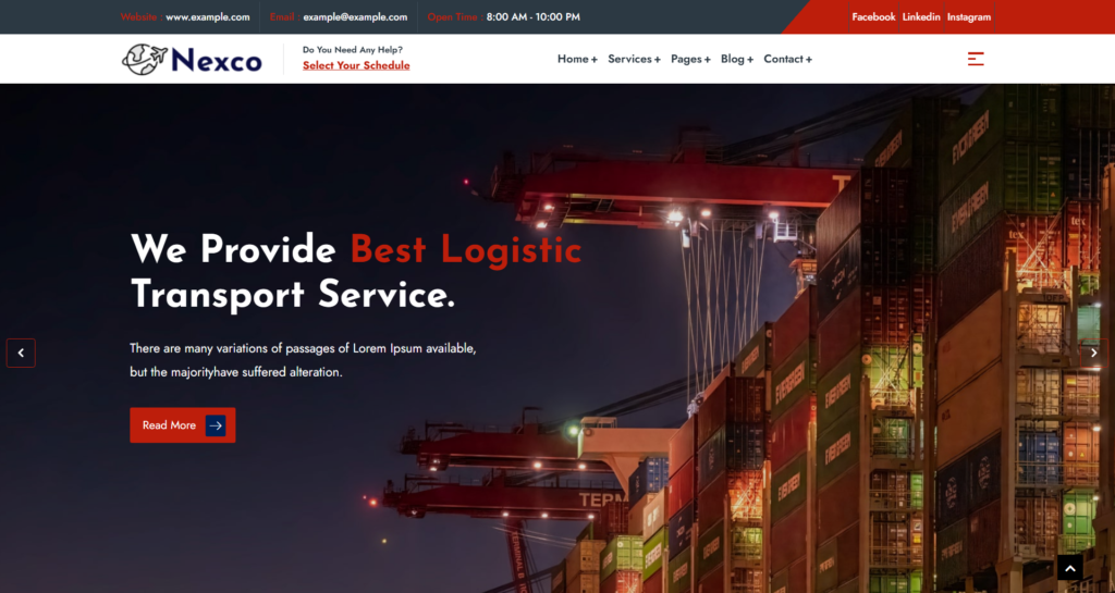 Trusted logistics transportation website development for cargo, shipping, and supply chain management focusing on corporate freight and courier delivery services.
