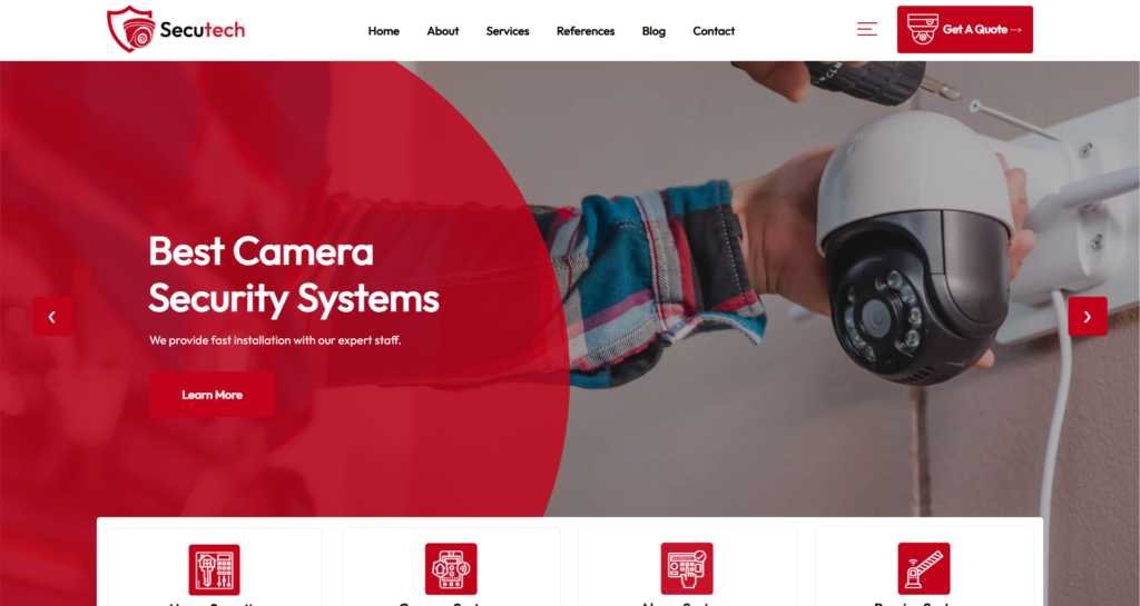 home security systems website design for corporate cctv and technology integration automation agency