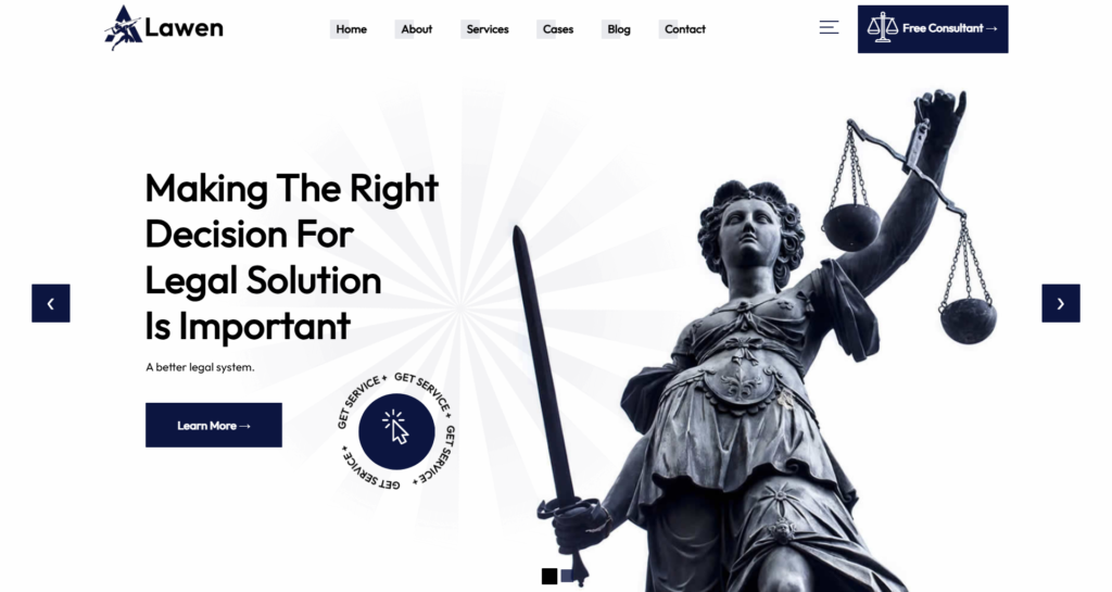 Law firm website design for UK solicitor and barrister services demonstrating corporate legal justice advocacy.
