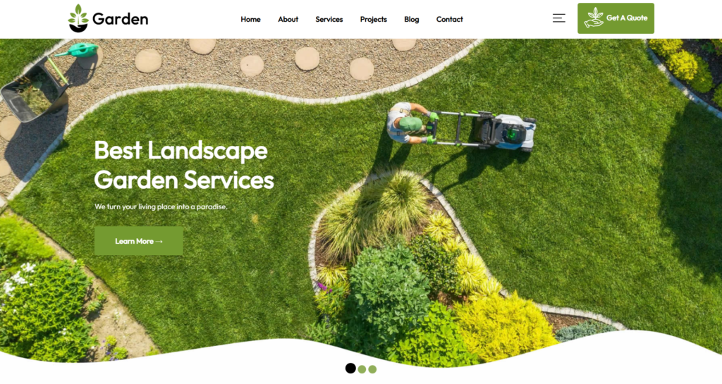 Landscape gardening website design portfolio for commercial and residential gardener services and planting business.