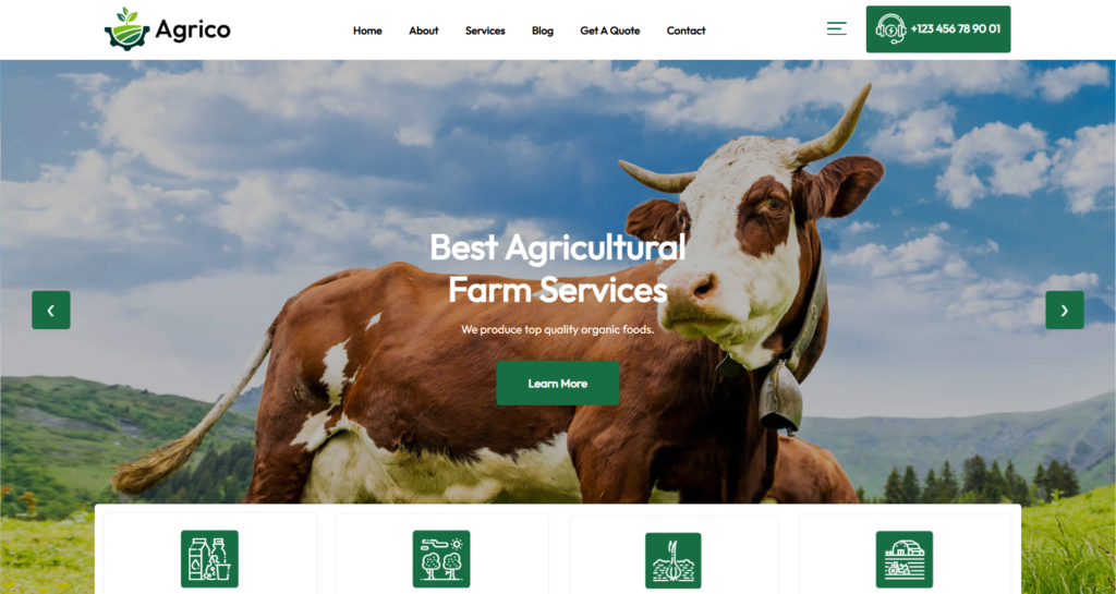 Reliable organic farm website design showcasing fresh produce, agriculture practices, and direct-to-consumer food sales.