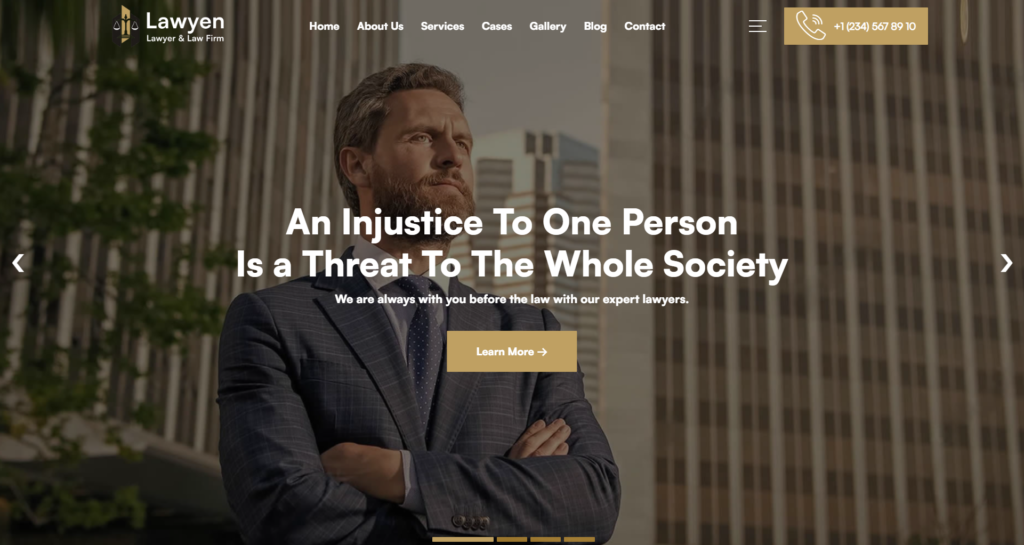 Law firm website design solicitor focusing on corporate law, justice, litigation, and government affairs.