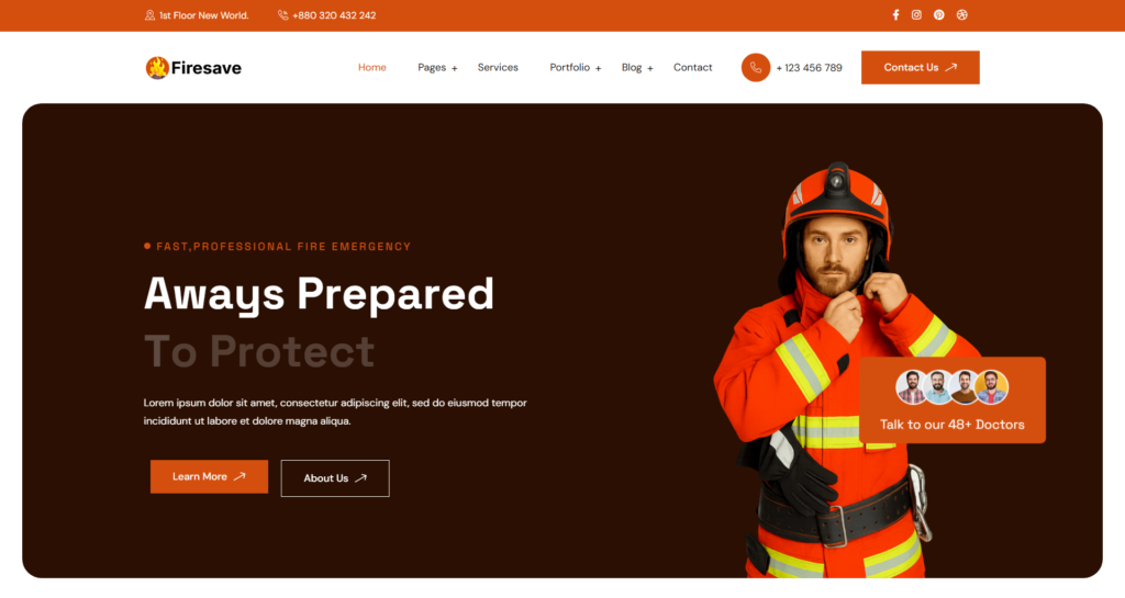 Reliable fire and security website design showcasing home security, fire prevention, and emergency protection services for UK businesses.