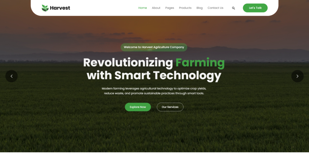 Reliable organic agriculture website development for farmers and florists, showcasing sustainable farming, environment preservation, and food harvesting schedules.