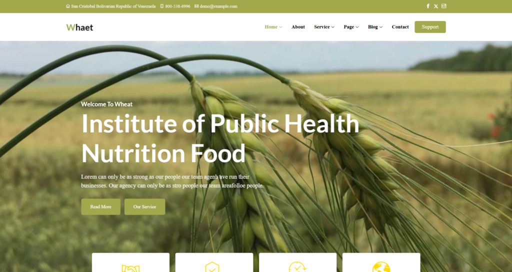 Nutrition Wheat Production website design featuring organic agriculture and health facts for wheat company businesses