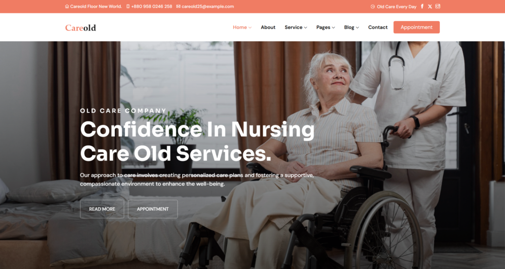 Empathetic Elderly Home Care Services Clinic website design for doctors and healthcare agencies