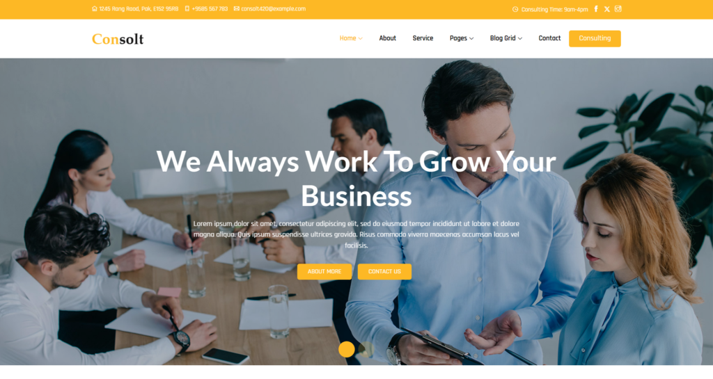 Consulting company website design for a corporate financial advisor detailing investment, accounting, and business finance solutions