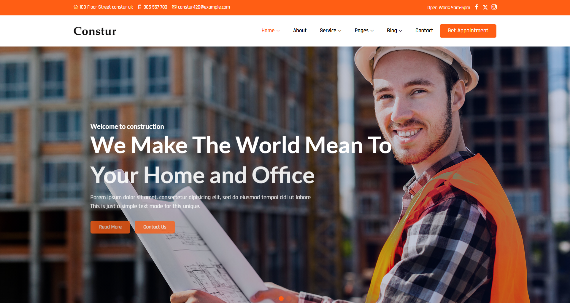 Construction architecture website design for a corporate construction business showcasing industrial engineering and construction portfolio