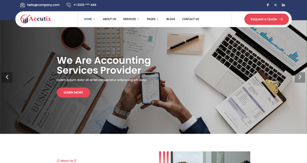 Accounting & Finance website design for corporate consultants and investment advisors, promoting professional business services.