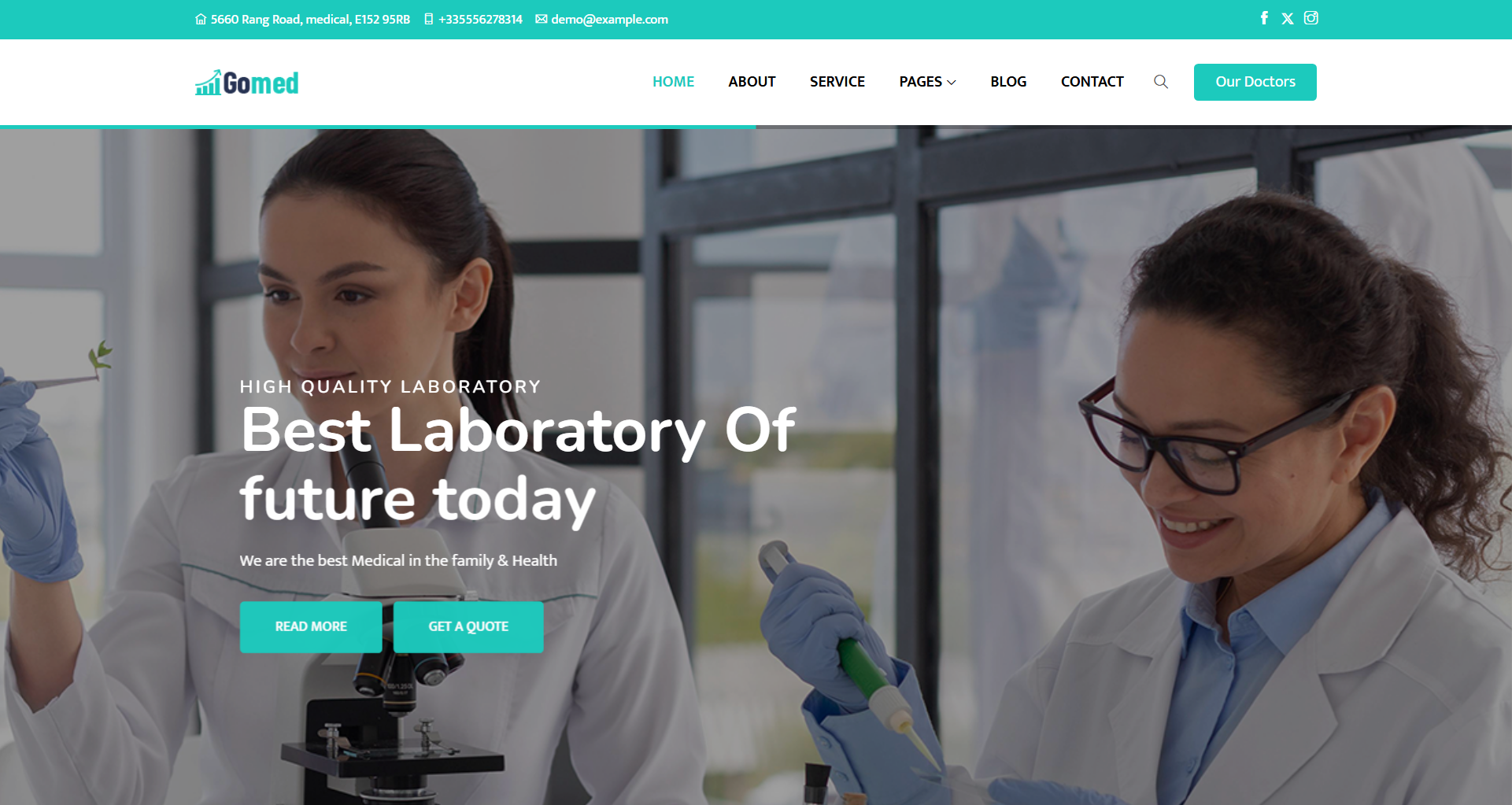 Professional medical website design for hospital, clinic, and diagnostic lab, featuring healthcare consulting and science articles.